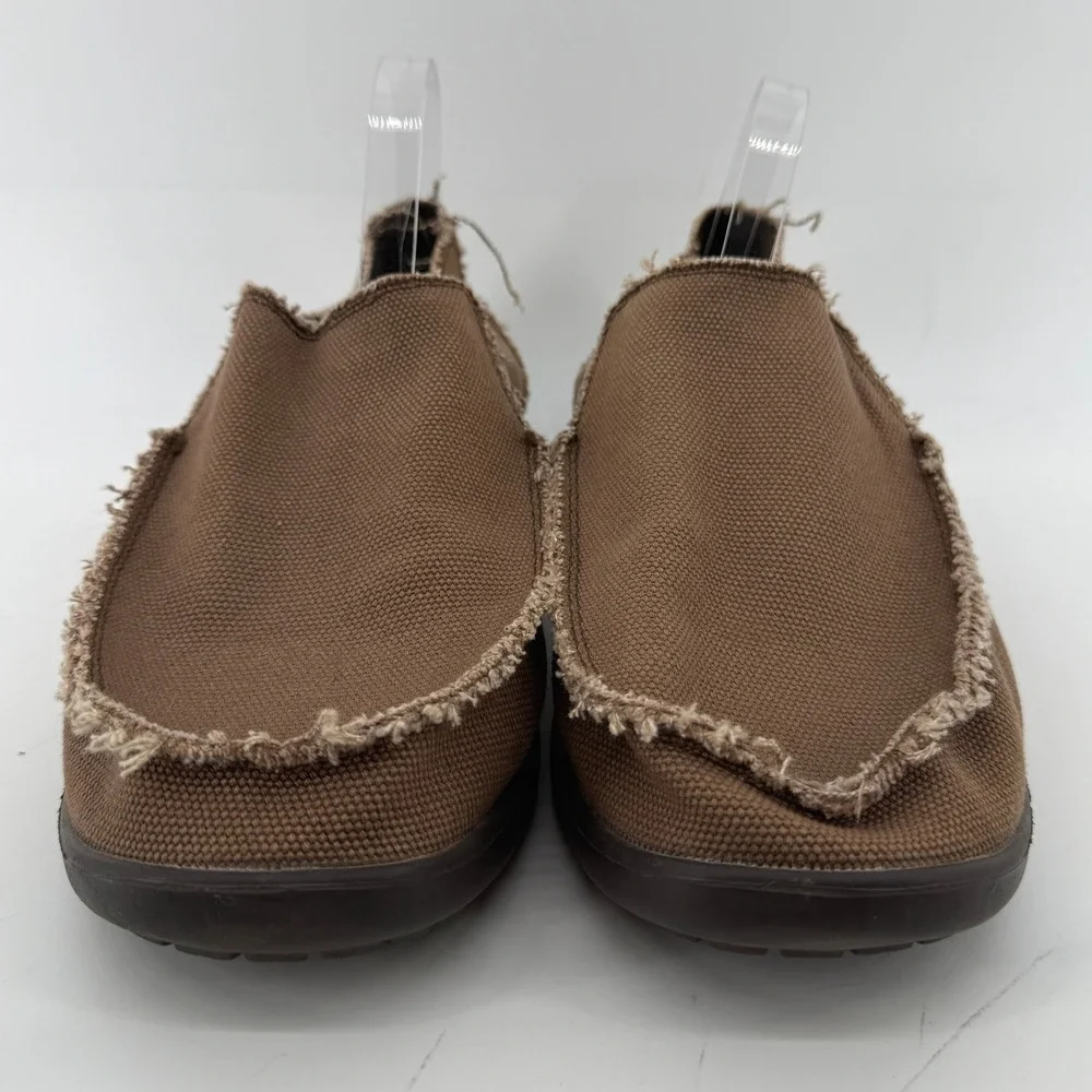 Crocs Santa Cruz Loafers Brown Men 13 Canvas Slip On Shoe Frayed Casual Comfy